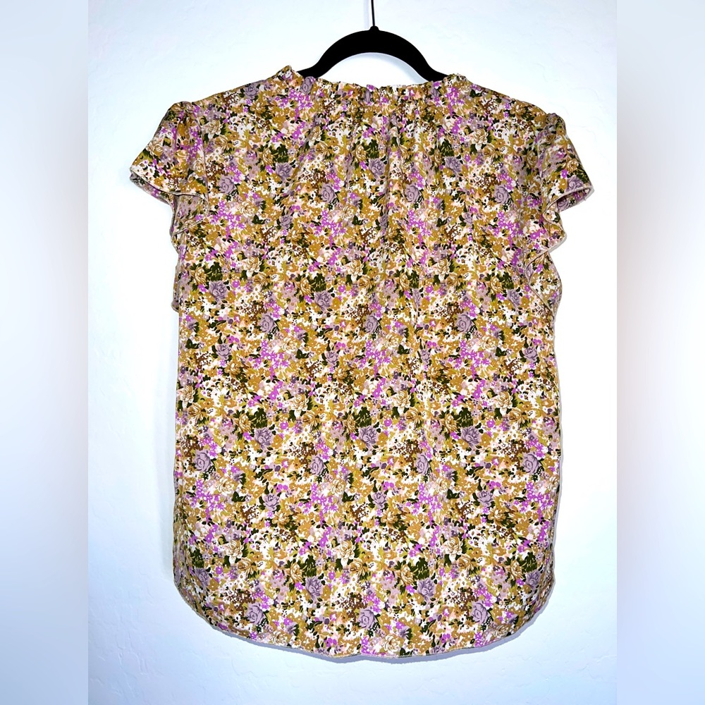 SHEIN Floral Frill Sleeve Blouse High Neck Relax Fit Large